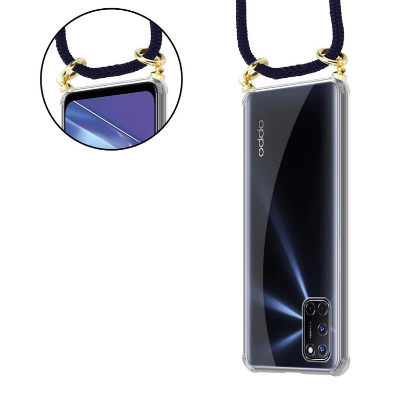 Cadorabo Handy Kette kompatibel mit Oppo A52 Silikon Schutzhülle mit Gold Ringen, Kordel Band und abnehmbarem Etui