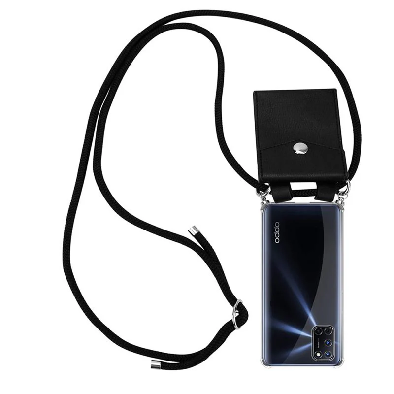 Cadorabo Handy Kette kompatibel mit Oppo A72 Silikon Schutzhülle mit Silbernen Ringen, Kordel Band und abnehmbarem Etui