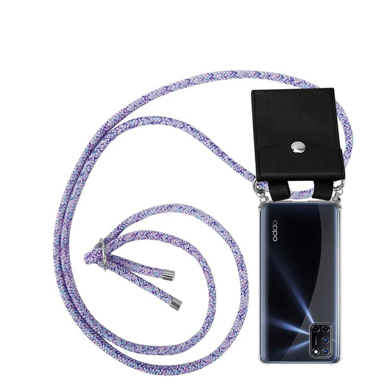 Cadorabo Handy Kette kompatibel mit Oppo A72 Silikon Schutzhülle mit Silbernen Ringen, Kordel Band und abnehmbarem Etui