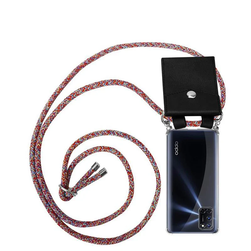 Cadorabo Handy Kette kompatibel mit Oppo A72 Silikon Schutzhülle mit Silbernen Ringen, Kordel Band und abnehmbarem Etui