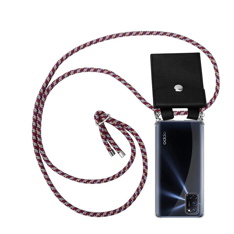 Cadorabo Handy Kette kompatibel mit Oppo A72 Silikon Schutzhülle mit Silbernen Ringen, Kordel Band und abnehmbarem Etui