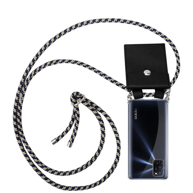 Cadorabo Handy Kette kompatibel mit Oppo A72 Silikon Schutzhülle mit Silbernen Ringen, Kordel Band und abnehmbarem Etui