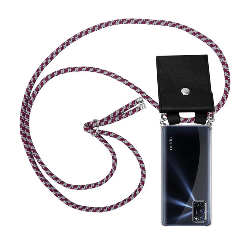 Cadorabo Handy Kette kompatibel mit Oppo A72 Silikon Schutzhülle mit Silbernen Ringen, Kordel Band und abnehmbarem Etui