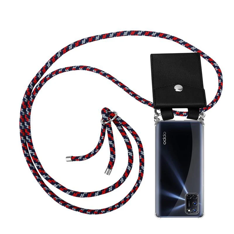 Cadorabo Handy Kette kompatibel mit Oppo A72 Silikon Schutzhülle mit Silbernen Ringen, Kordel Band und abnehmbarem Etui