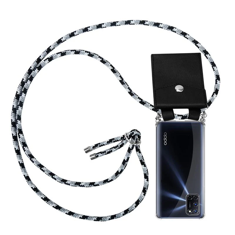 Cadorabo Handy Kette kompatibel mit Oppo A72 Silikon Schutzhülle mit Silbernen Ringen, Kordel Band und abnehmbarem Etui