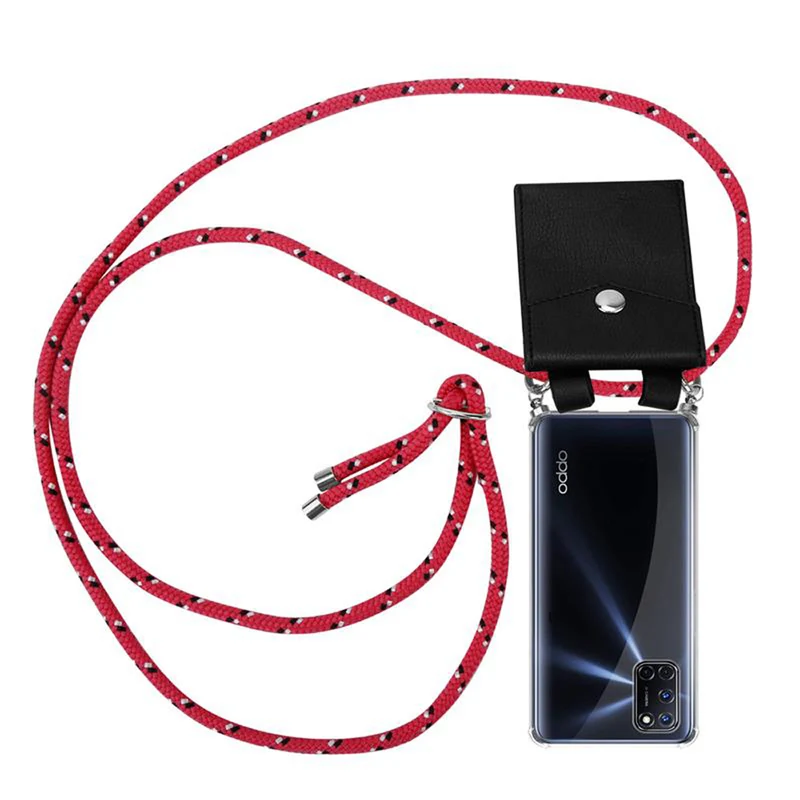 Cadorabo Handy Kette kompatibel mit Oppo A72 Silikon Schutzhülle mit Silbernen Ringen, Kordel Band und abnehmbarem Etui