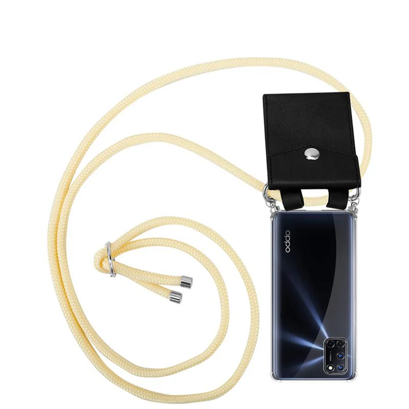 Cadorabo Handy Kette kompatibel mit Oppo A72 Silikon Schutzhülle mit Silbernen Ringen, Kordel Band und abnehmbarem Etui