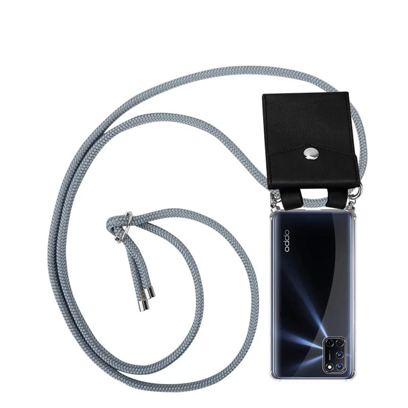 Cadorabo Handy Kette kompatibel mit Oppo A72 Silikon Schutzhülle mit Silbernen Ringen, Kordel Band und abnehmbarem Etui