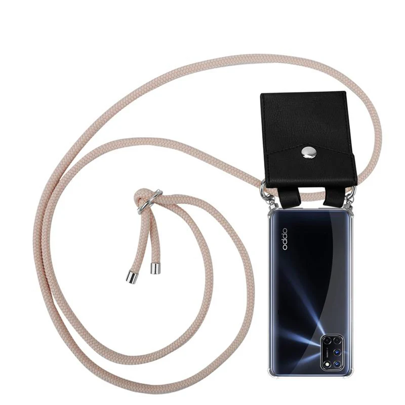 Cadorabo Handy Kette kompatibel mit Oppo A72 Silikon Schutzhülle mit Silbernen Ringen, Kordel Band und abnehmbarem Etui