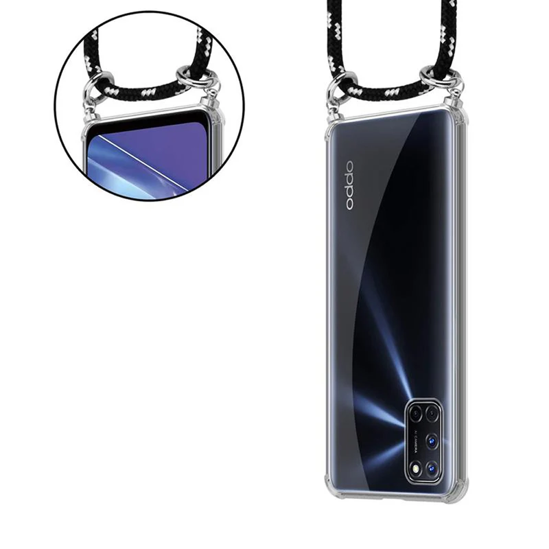 Cadorabo Handy Kette kompatibel mit Oppo A72 Silikon Schutzhülle mit Silbernen Ringen, Kordel Band und abnehmbarem Etui