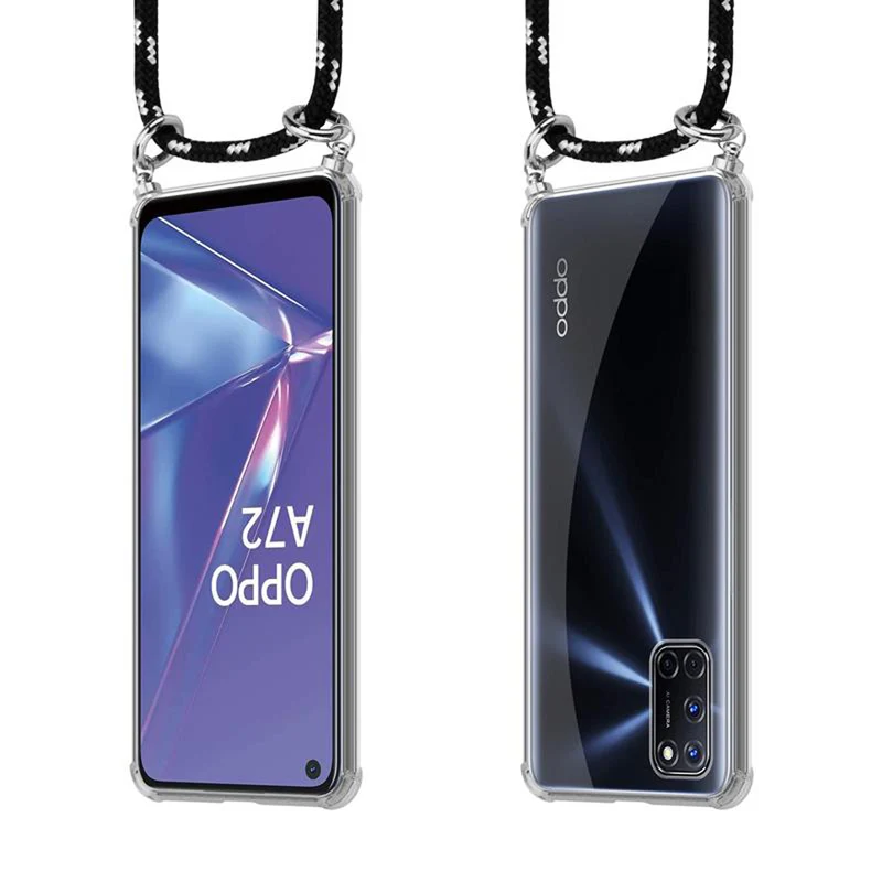 Cadorabo Handy Kette kompatibel mit Oppo A72 Silikon Schutzhülle mit Silbernen Ringen, Kordel Band und abnehmbarem Etui