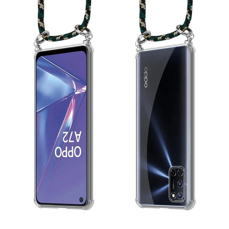 Cadorabo Handy Kette kompatibel mit Oppo A72 Silikon Schutzhülle mit Silbernen Ringen, Kordel Band und abnehmbarem Etui