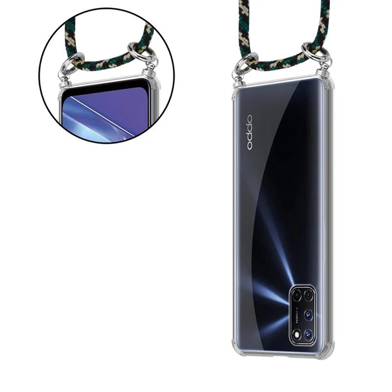 Cadorabo Handy Kette kompatibel mit Oppo A72 Silikon Schutzhülle mit Silbernen Ringen, Kordel Band und abnehmbarem Etui