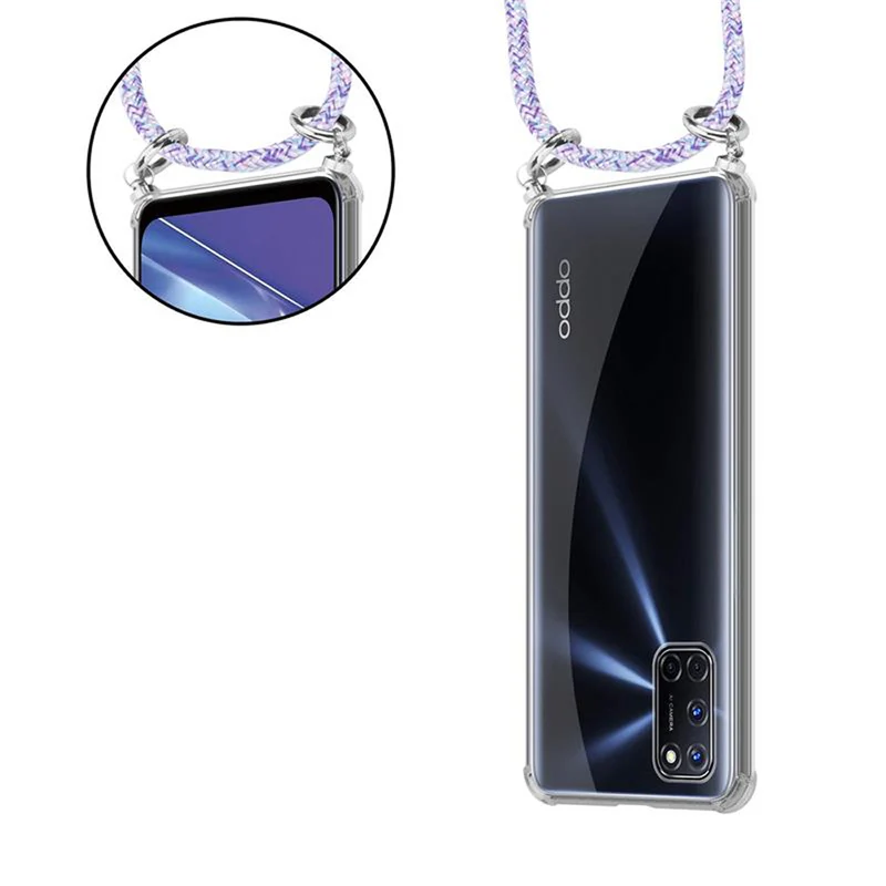 Cadorabo Handy Kette kompatibel mit Oppo A72 Silikon Schutzhülle mit Silbernen Ringen, Kordel Band und abnehmbarem Etui