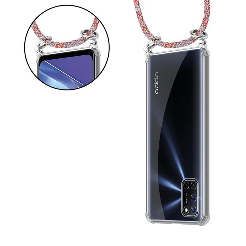 Cadorabo Handy Kette kompatibel mit Oppo A72 Silikon Schutzhülle mit Silbernen Ringen, Kordel Band und abnehmbarem Etui