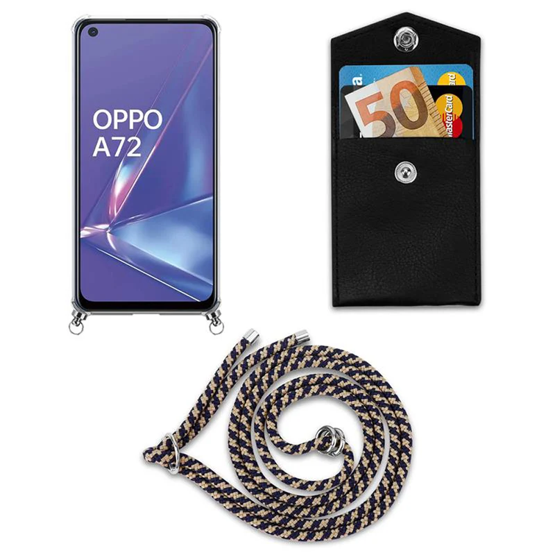Cadorabo Handy Kette kompatibel mit Oppo A72 Silikon Schutzhülle mit Silbernen Ringen, Kordel Band und abnehmbarem Etui