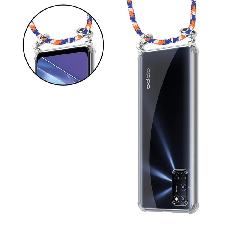 Cadorabo Handy Kette kompatibel mit Oppo A72 Silikon Schutzhülle mit Silbernen Ringen, Kordel Band und abnehmbarem Etui