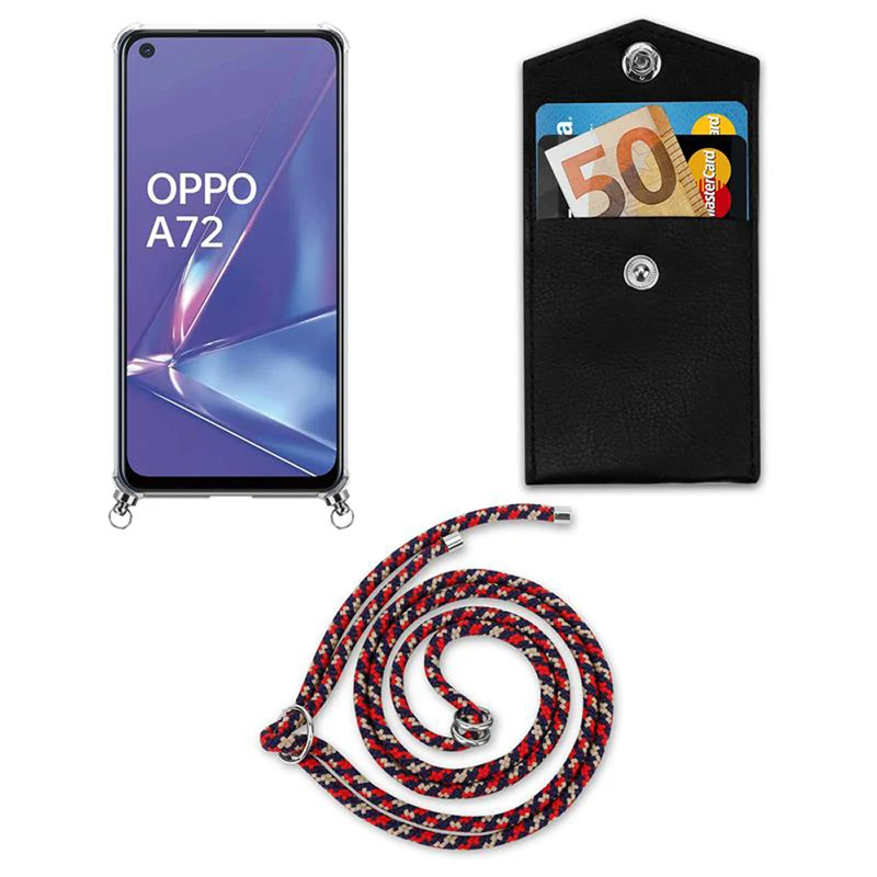 Cadorabo Handy Kette kompatibel mit Oppo A72 Silikon Schutzhülle mit Silbernen Ringen, Kordel Band und abnehmbarem Etui