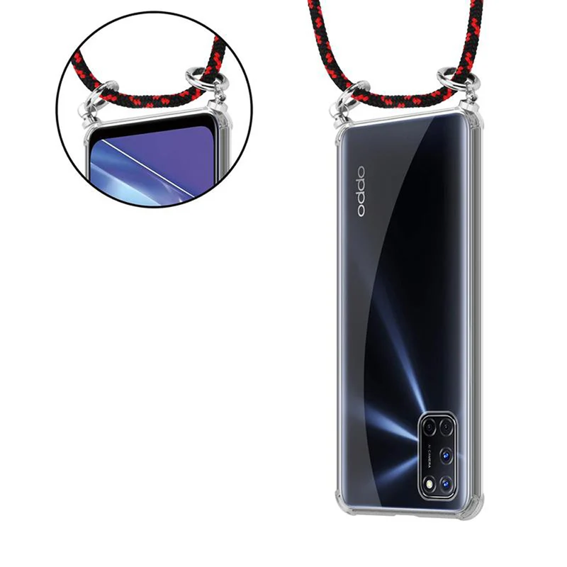 Cadorabo Handy Kette kompatibel mit Oppo A72 Silikon Schutzhülle mit Silbernen Ringen, Kordel Band und abnehmbarem Etui