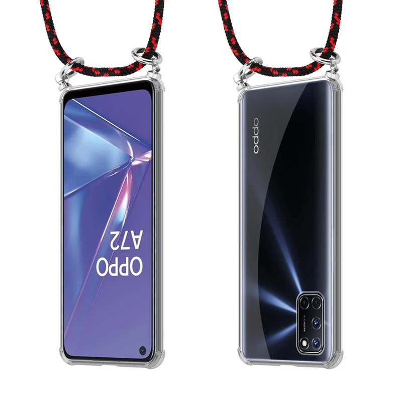 Cadorabo Handy Kette kompatibel mit Oppo A72 Silikon Schutzhülle mit Silbernen Ringen, Kordel Band und abnehmbarem Etui