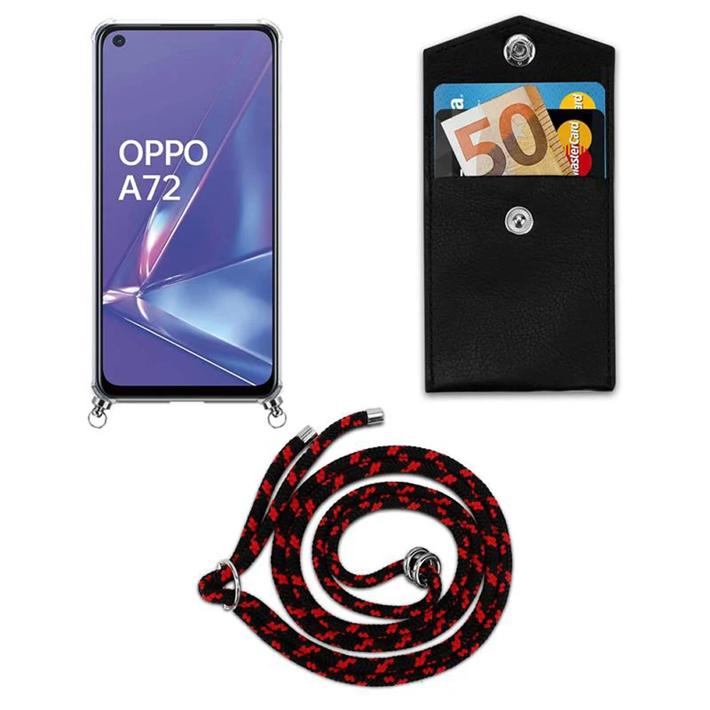 Cadorabo Handy Kette kompatibel mit Oppo A72 Silikon Schutzhülle mit Silbernen Ringen, Kordel Band und abnehmbarem Etui