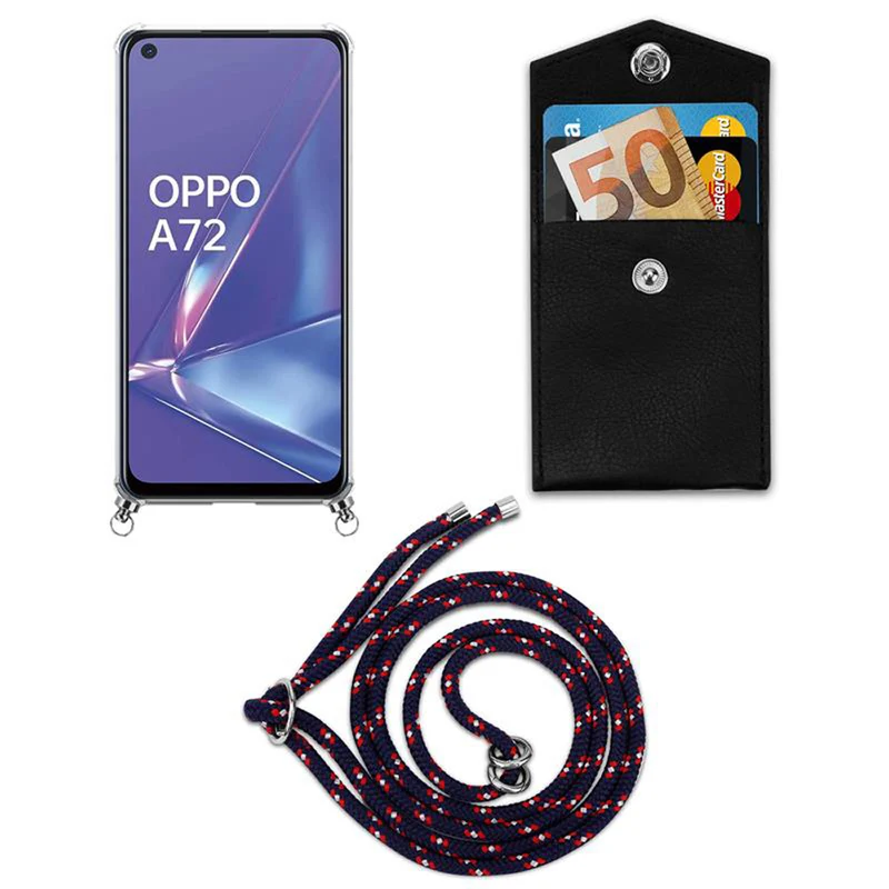 Cadorabo Handy Kette kompatibel mit Oppo A72 Silikon Schutzhülle mit Silbernen Ringen, Kordel Band und abnehmbarem Etui