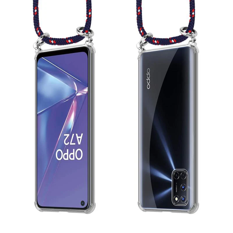 Cadorabo Handy Kette kompatibel mit Oppo A72 Silikon Schutzhülle mit Silbernen Ringen, Kordel Band und abnehmbarem Etui