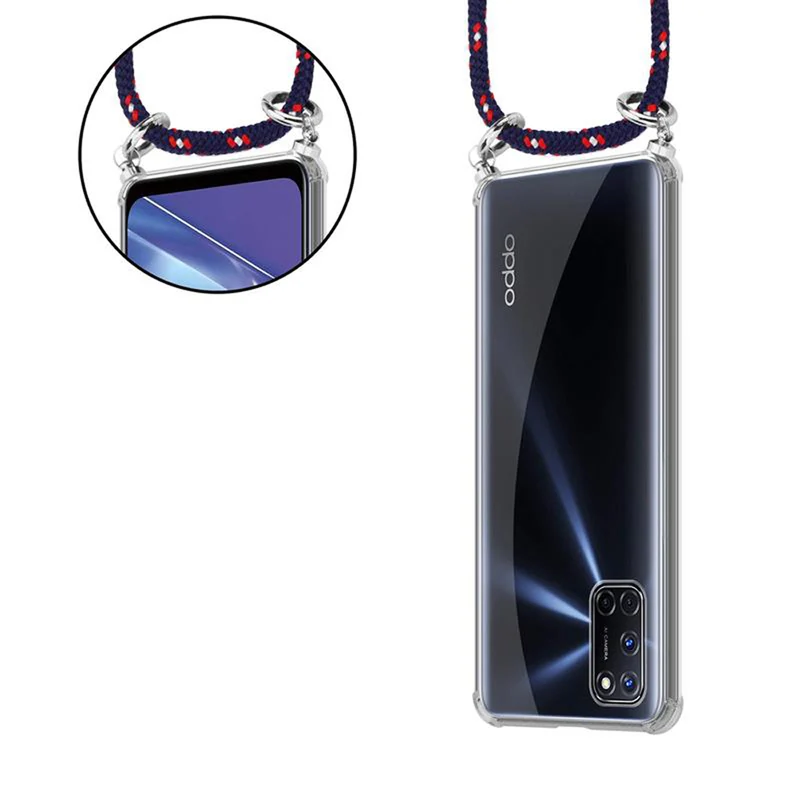 Cadorabo Handy Kette kompatibel mit Oppo A72 Silikon Schutzhülle mit Silbernen Ringen, Kordel Band und abnehmbarem Etui