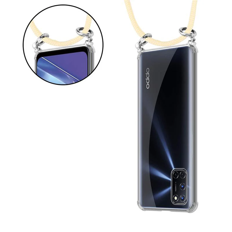 Cadorabo Handy Kette kompatibel mit Oppo A72 Silikon Schutzhülle mit Silbernen Ringen, Kordel Band und abnehmbarem Etui