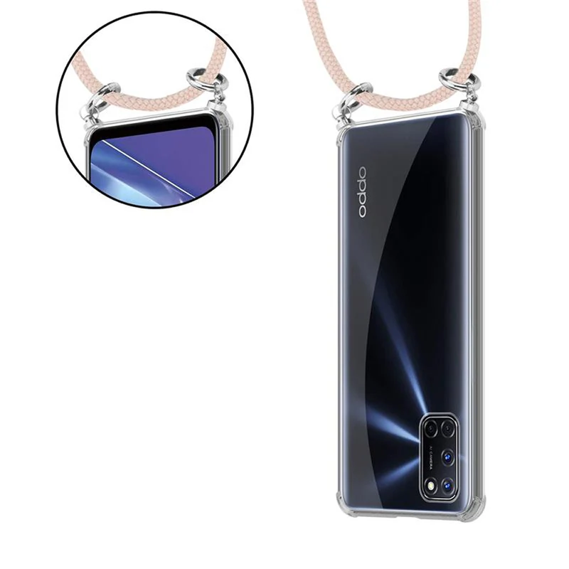 Cadorabo Handy Kette kompatibel mit Oppo A72 Silikon Schutzhülle mit Silbernen Ringen, Kordel Band und abnehmbarem Etui