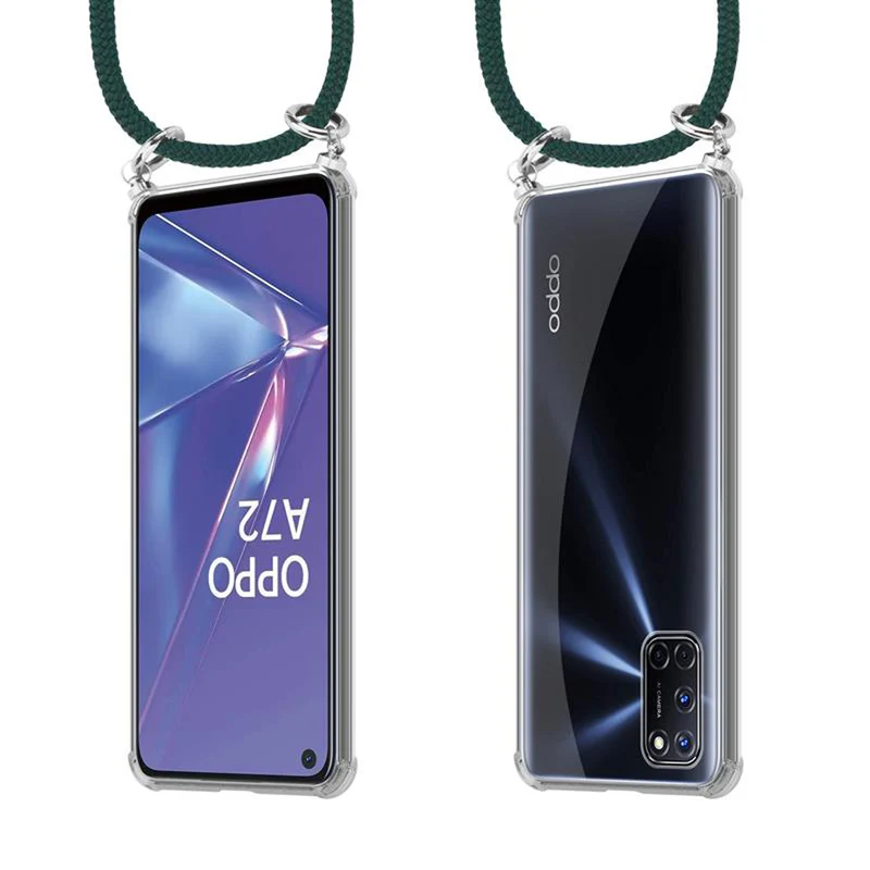 Cadorabo Handy Kette kompatibel mit Oppo A72 Silikon Schutzhülle mit Silbernen Ringen, Kordel Band und abnehmbarem Etui