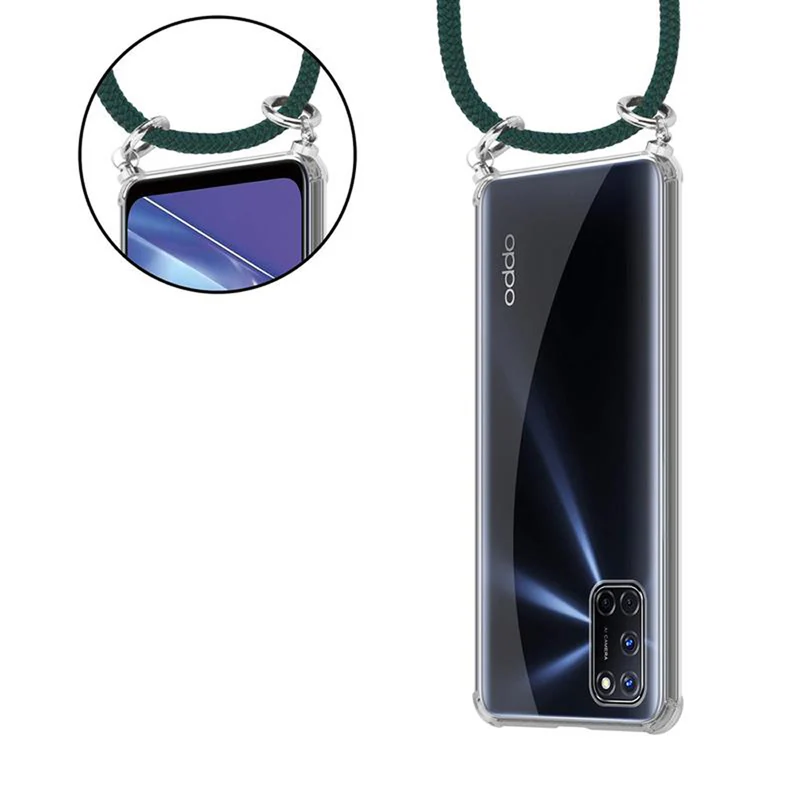 Cadorabo Handy Kette kompatibel mit Oppo A72 Silikon Schutzhülle mit Silbernen Ringen, Kordel Band und abnehmbarem Etui