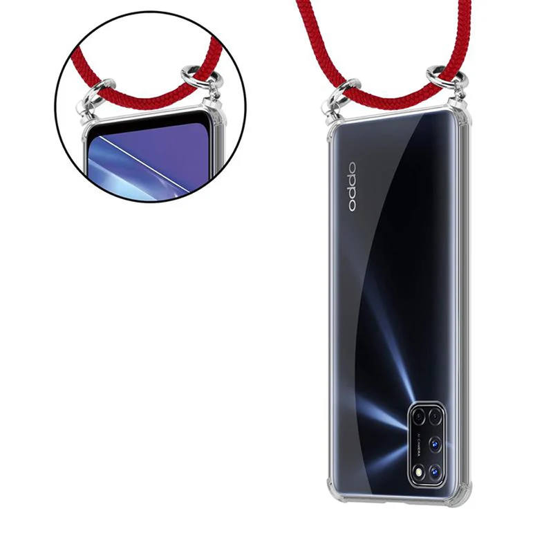 Cadorabo Handy Kette kompatibel mit Oppo A72 Silikon Schutzhülle mit Silbernen Ringen, Kordel Band und abnehmbarem Etui