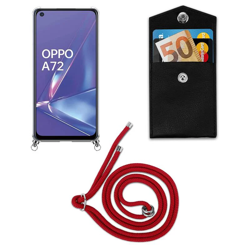 Cadorabo Handy Kette kompatibel mit Oppo A72 Silikon Schutzhülle mit Silbernen Ringen, Kordel Band und abnehmbarem Etui
