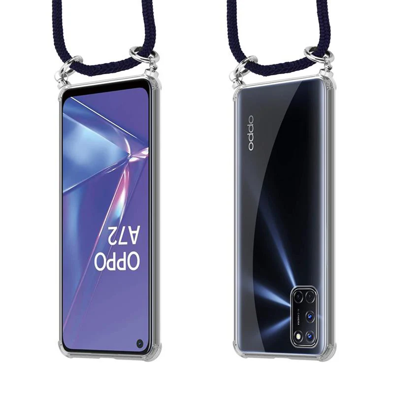 Cadorabo Handy Kette kompatibel mit Oppo A72 Silikon Schutzhülle mit Silbernen Ringen, Kordel Band und abnehmbarem Etui
