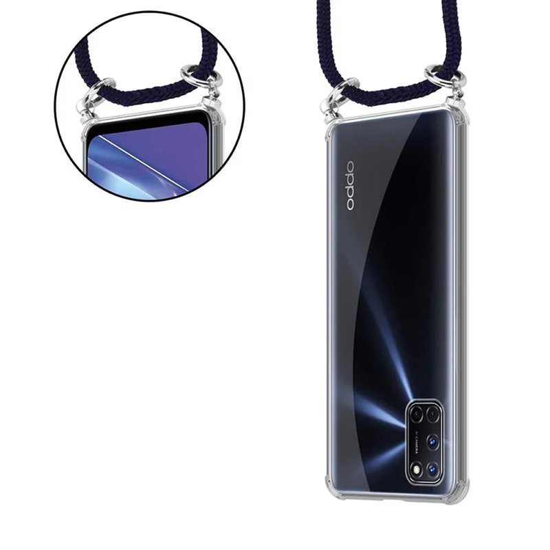 Cadorabo Handy Kette kompatibel mit Oppo A72 Silikon Schutzhülle mit Silbernen Ringen, Kordel Band und abnehmbarem Etui