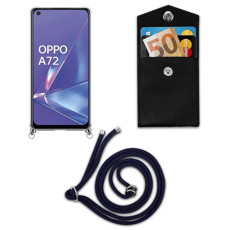 Cadorabo Handy Kette kompatibel mit Oppo A72 Silikon Schutzhülle mit Silbernen Ringen, Kordel Band und abnehmbarem Etui