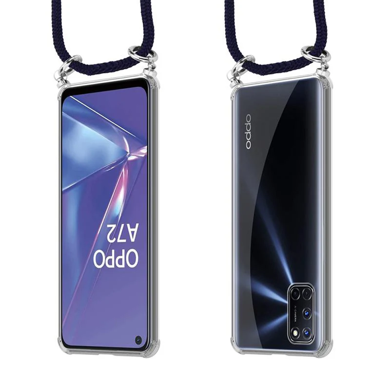 Cadorabo Handy Kette kompatibel mit Oppo A72 Silikon Schutzhülle mit Silbernen Ringen, Kordel Band und abnehmbarem Etui