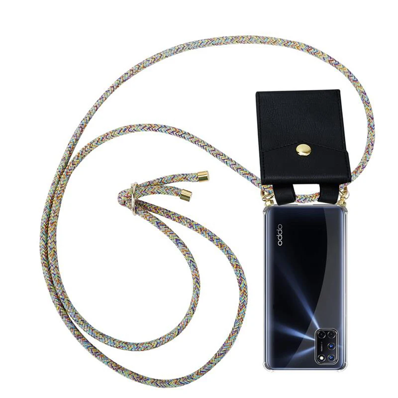 Cadorabo Handy Kette kompatibel mit Oppo A72 Silikon Schutzhülle mit Gold Ringen, Kordel Band und abnehmbarem Etui