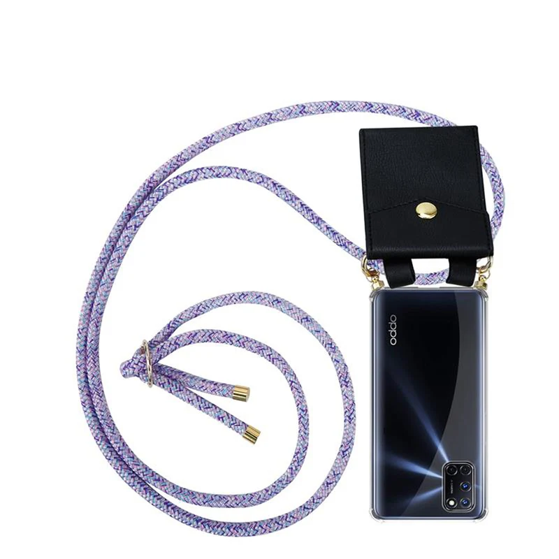 Cadorabo Handy Kette kompatibel mit Oppo A72 Silikon Schutzhülle mit Gold Ringen, Kordel Band und abnehmbarem Etui