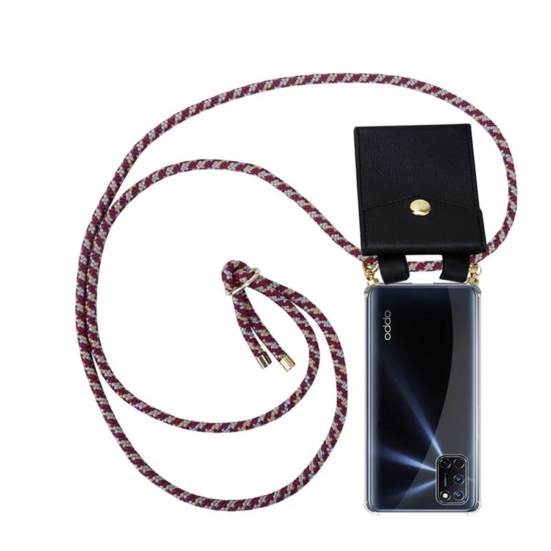 Cadorabo Handy Kette kompatibel mit Oppo A72 Silikon Schutzhülle mit Gold Ringen, Kordel Band und abnehmbarem Etui