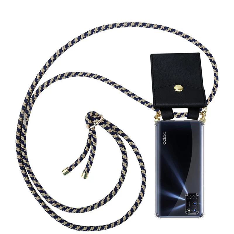 Cadorabo Handy Kette kompatibel mit Oppo A72 Silikon Schutzhülle mit Gold Ringen, Kordel Band und abnehmbarem Etui