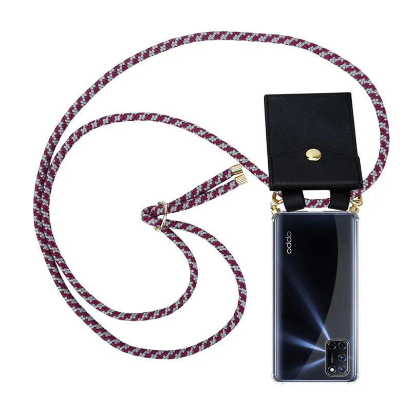 Cadorabo Handy Kette kompatibel mit Oppo A72 Silikon Schutzhülle mit Gold Ringen, Kordel Band und abnehmbarem Etui