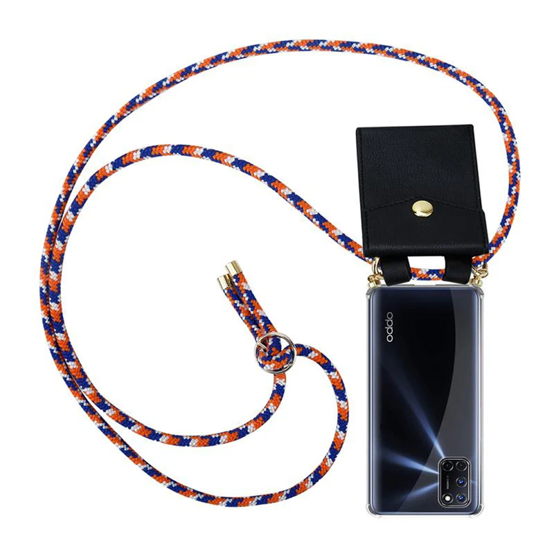 Cadorabo Handy Kette kompatibel mit Oppo A72 Silikon Schutzhülle mit Gold Ringen, Kordel Band und abnehmbarem Etui