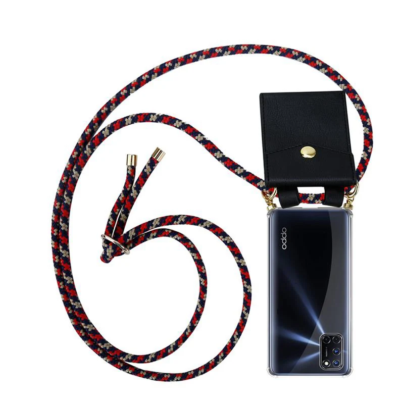 Cadorabo Handy Kette kompatibel mit Oppo A72 Silikon Schutzhülle mit Gold Ringen, Kordel Band und abnehmbarem Etui