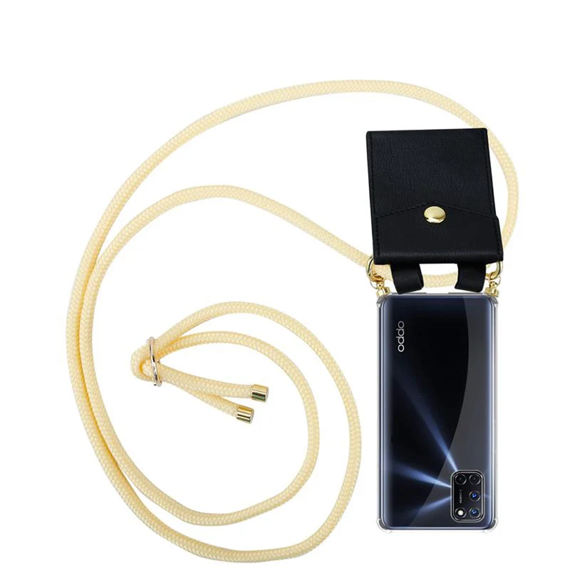 Cadorabo Handy Kette kompatibel mit Oppo A72 Silikon Schutzhülle mit Gold Ringen, Kordel Band und abnehmbarem Etui