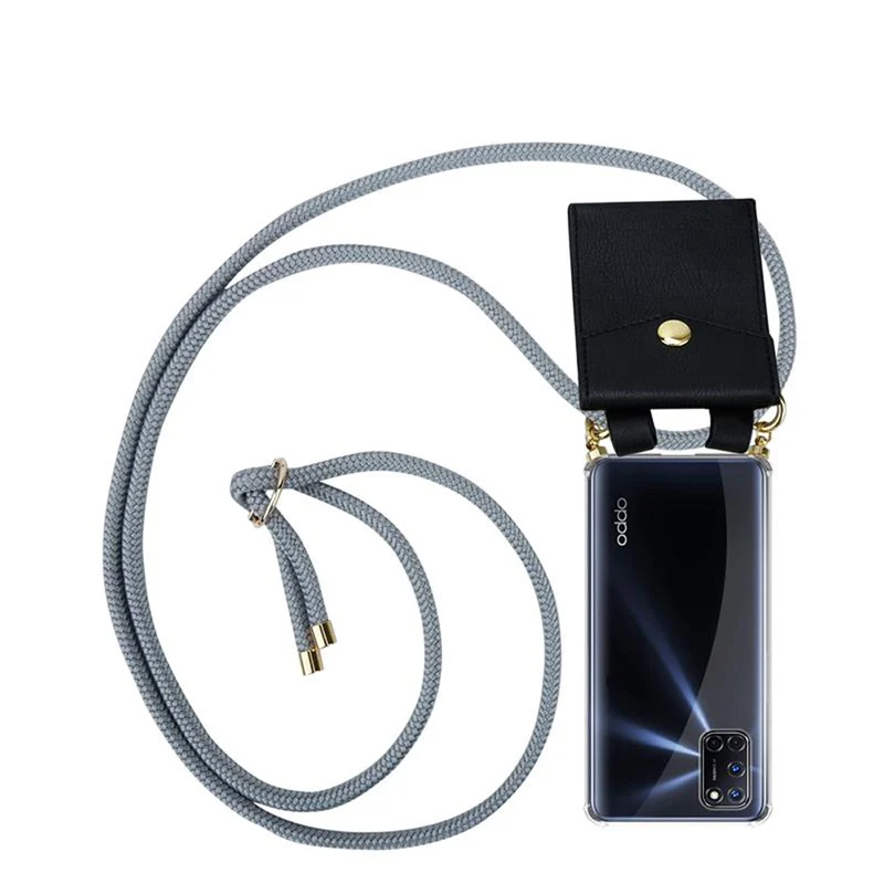 Cadorabo Handy Kette kompatibel mit Oppo A72 Silikon Schutzhülle mit Gold Ringen, Kordel Band und abnehmbarem Etui