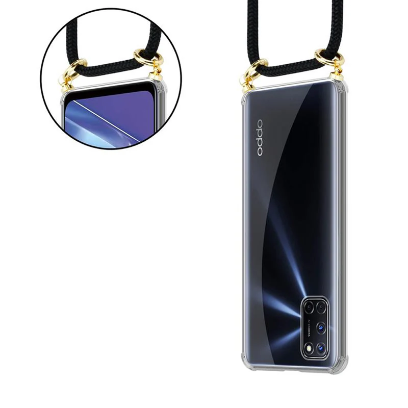 Cadorabo Handy Kette kompatibel mit Oppo A72 Silikon Schutzhülle mit Gold Ringen, Kordel Band und abnehmbarem Etui