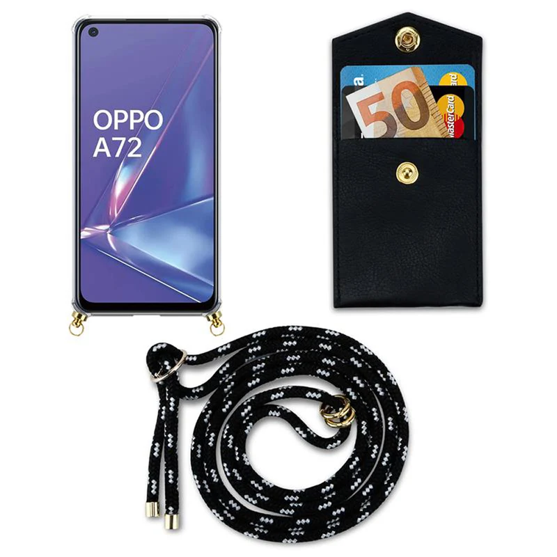 Cadorabo Handy Kette kompatibel mit Oppo A72 Silikon Schutzhülle mit Gold Ringen, Kordel Band und abnehmbarem Etui