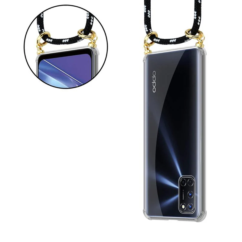 Cadorabo Handy Kette kompatibel mit Oppo A72 Silikon Schutzhülle mit Gold Ringen, Kordel Band und abnehmbarem Etui